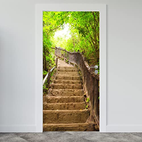 Estika® Türtapete selbstklebend - Treppe im Wald - 95x205 cm - Einem Bogen Türposter, Natur Türaufkleber, Aufkleber PVC Folie, Klebefolie für türen, Tür tattoo, Modern decoration von Estika