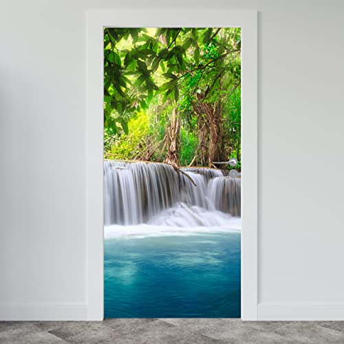 Estika® Türtapete selbstklebend - Wasserfall - 95x205 cm - Einem Bogen Türposter, Natur Landschaft Türaufkleber, Aufkleber PVC Folie, Klebefolie für türen, Tür tattoo, Modern decoration von Estika