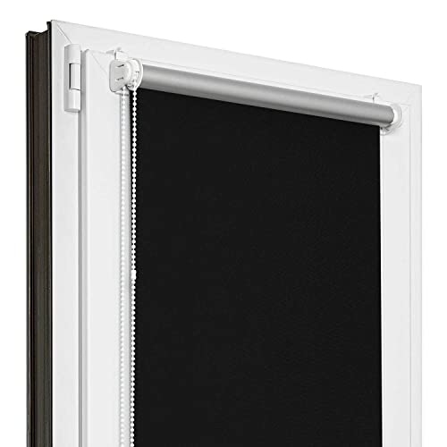 Estika® Verdunklungsrollo Thermorollo ohne Bohren - 105 cm x 220 cm - Schwarz - 13 Stoff Farben, Rollos für Fenster ohne Bohren, Klemmfix rollos für Fenster innen (105 cm Stoffbreite) von Estika