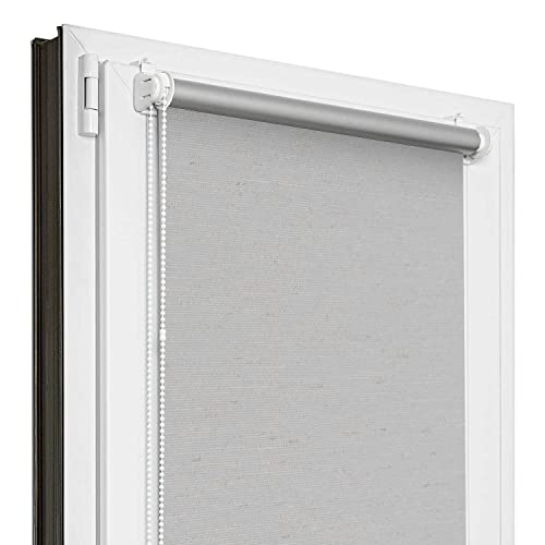 Estika® Verdunklungsrollo Thermorollo ohne Bohren - 110 cm x 150 cm - Graues Flachs - 13 Stoff Farben, Rollos für Fenster ohne Bohren, Klemmfix rollos für Fenster innen (110 cm Stoffbreite) von Estika