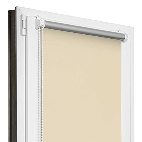 Estika® Verdunklungsrollo Thermorollo ohne Bohren - 115 cm x 120 cm - Ecru - 13 Stoff Farben, Rollos für Fenster ohne Bohren, Klemmfix rollos für Fenster innen (115 cm Stoffbreite) von Estika