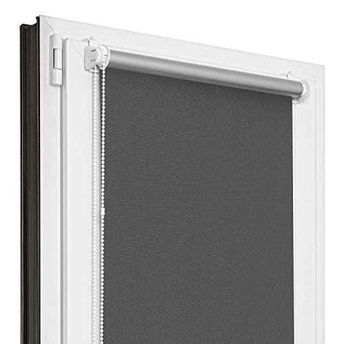 Estika® Verdunklungsrollo Thermorollo ohne Bohren - 145 cm x 150 cm - Graphit - 13 Stoff Farben, Rollos für Fenster ohne Bohren, Klemmfix rollos für Fenster innen (145 cm Stoffbreite) von Estika