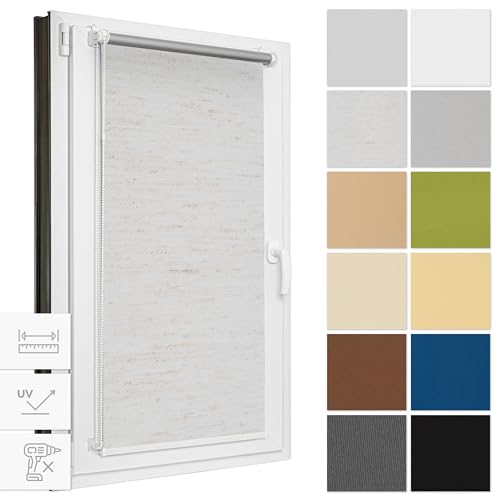 Estika® Verdunklungsrollo ohne Bohren, Breite alle 1 cm - 39 cm x 120 cm - Flachs - Thermorollo, Rollos für Fenster ohne Bohren, Sonnenschutz Fenster innen von Estika