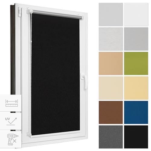 Estika® Verdunklungsrollo ohne Bohren, Breite alle 1 cm - 43 cm x 150 cm - Schwarz - Thermorollo, Rollos für Fenster ohne Bohren, Sonnenschutz Fenster innen von Estika