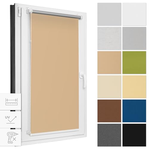 Estika® Verdunklungsrollo ohne Bohren, Breite alle 1 cm - 50 cm x 150 cm - Beige - Thermorollo, Rollos für Fenster ohne Bohren, Sonnenschutz Fenster innen von Estika