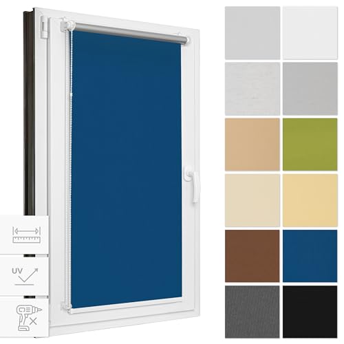 Estika® Verdunklungsrollo ohne Bohren, Breite alle 1 cm - 72 cm x 120 cm - Blau - Thermorollo, Rollos für Fenster ohne Bohren, Sonnenschutz Fenster innen von Estika