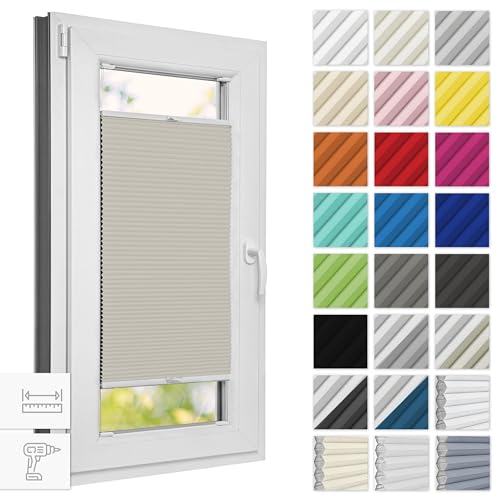 Estika® Wabenplissee mit Bohren verdunkelung 100 cm x 120 cm - Waben: Beige - Weiß - Rollos für Fenster, Jalousien Fenster für innen, Raffrollo, Fenster plissee von Estika