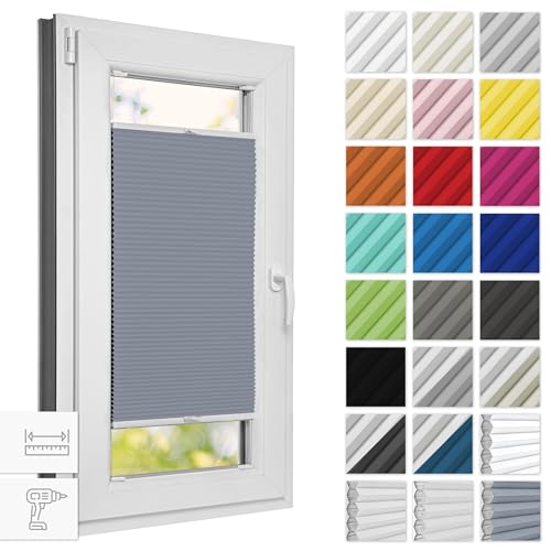 Estika® Wabenplissee mit Bohren verdunkelung 100 cm x 180 cm - Waben: Grau - Weiß - Rollos für Fenster, Jalousien Fenster für innen, Raffrollo, Fenster plissee von Estika