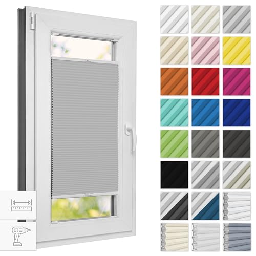 Estika® Wabenplissee mit Bohren verdunkelung 35 cm x 80 cm - Waben: Hellgrau - Weiß - Rollos für Fenster, Jalousien Fenster für innen, Raffrollo, Fenster plissee von Estika