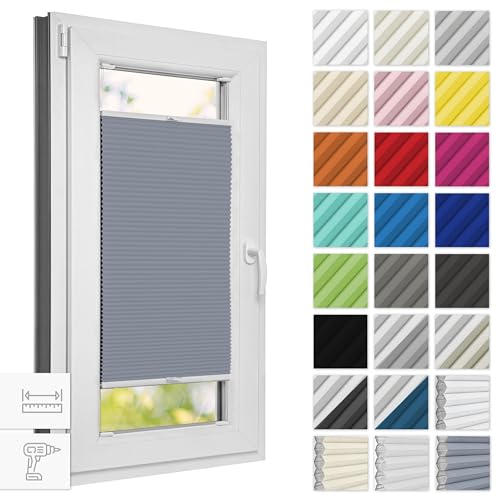 Estika® Wabenplissee mit Bohren verdunkelung 50 cm x 80 cm - Waben: Grau - Weiß - Rollos für Fenster, Jalousien Fenster für innen, Raffrollo, Fenster plissee von Estika