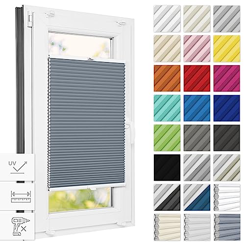 Estika Wabenplissee ohne Bohren verdunkelung 50 cm x 120 cm - Waben: Grau - Weiß - Bruchfeste Klemmhalter, Plisees ohne Bohren Blickdicht, Plissee klemmfix, Verdunklungsplissee von Estika