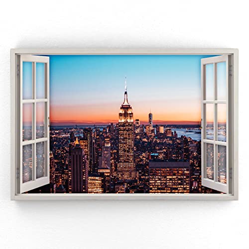 Estika - Leinwand Bilder Fensterblick - Stadt, New York - 120x80 cm - 1 teilige Wandbilder, Bild auf Leinwand, Modern Deko für wohnzimmer schlafzimmer - Natur Landschafts bilder - 5987A_1B von Estika