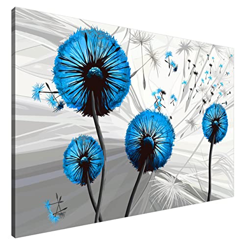 Estika® Leinwand bilder - Pusteblume Blau - 120x80 cm, 1 teilige kunstdruck - Wandbilder wohnzimmer, schlafzimmer, Moderne wanddeko, Bild auf leinwand - Abstrakt blumen bilder - 5055A_1B von Estika