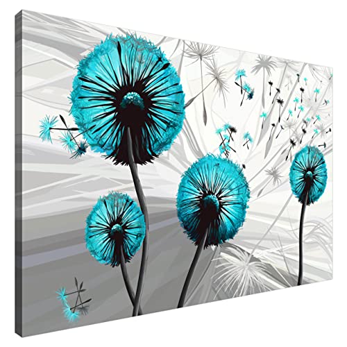 Estika® Leinwand bilder - Pusteblume Türkis - 90x60 cm, 1 teilige kunstdruck - Wandbilder wohnzimmer, schlafzimmer, Moderne wanddeko, Bild auf leinwand - Abstrakt blumen bilder - 5031A_1L von Estika