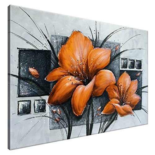 Estika® Leinwand bilder - Orange Mohnblumen - 120x80 cm, 1 teilige kunstdruck - Wandbilder wohnzimmer, schlafzimmer, Moderne wanddeko, Bild auf leinwand - Blume bilder - 2454A_1B von Estika