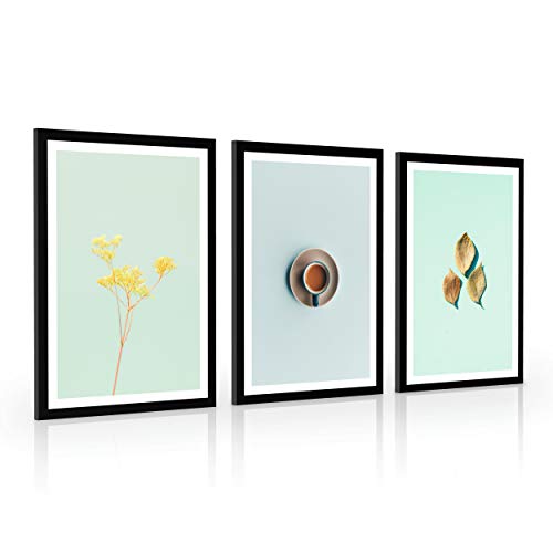 Estika Bilder set mit rahmen - Morgen Kaffee - Wählen größe (3x A2 oder 3x A3) und farbe des rahmens (4 Farben) - Moderne deko poster set, Wandbild wohnzimmer oder schlafzimmer von Estika