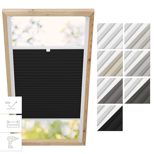 Estika Dachfenster Verdunkelung, Thermo Plisseerollo mit Bohren für Velux Fenster - Modell: M08 - Stofffarbe: Blackout Graphit-Weiß - Dachfenster Rollo, Fensterrollo innen, Fenster plissee Estika Dachfenster Verdunkelung, Thermo Plisseerollo mit Bohren für Velux Fenster - Modell: M08 - Stofffarbe: Blackout Graphit-Weiß - Dachfenster Rollo, Fensterrollo innen, Fenster plissee von Estika