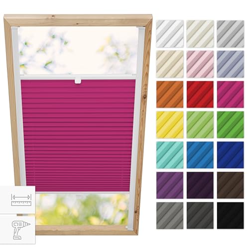 Estika Dachfenster plissee mit Bohren für Fakro Fenster - Modell: 78/140 - Stofffarbe: Himbeere - Dachfenster Rollo, Fensterrollo innen, Fenster plissee von Estika