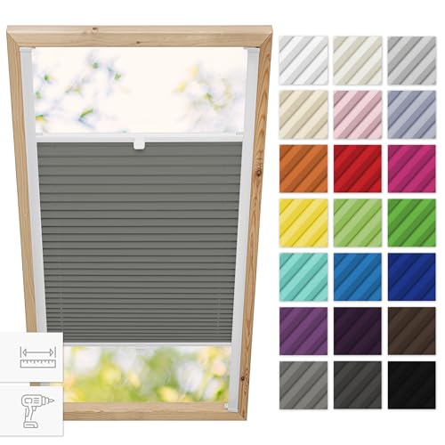 Estika Dachfenster plissee mit Bohren für Fakro Fenster - Modell: 78/160 - Stofffarbe: Dunkelgrau - Dachfenster Rollo, Fensterrollo innen, Fenster plissee von Estika