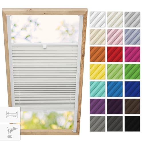 Estika Dachfenster plissee mit Bohren für Fakro Fenster - Modell: 94/140 - Stofffarbe: Perle - Dachfenster Rollo, Fensterrollo innen, Fenster plissee von Estika