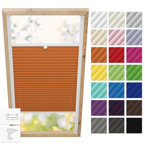 Estika Dachfenster plissee mit Bohren für Velux Fenster - Modell: FK04 - Stofffarbe: Orange - Dachfenster Rollo, Fensterrollo innen, Fenster plissee von Estika