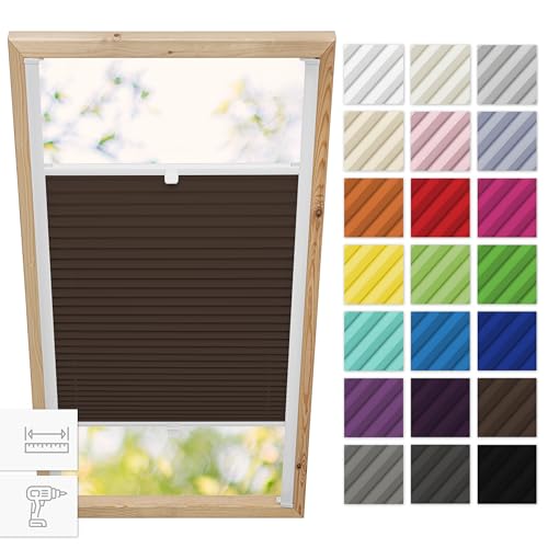 Estika Dachfenster plissee mit Bohren für Velux Fenster - Modell: M06 - Stofffarbe: Schokolade - Dachfenster Rollo, Fensterrollo innen, Fenster plissee von Estika