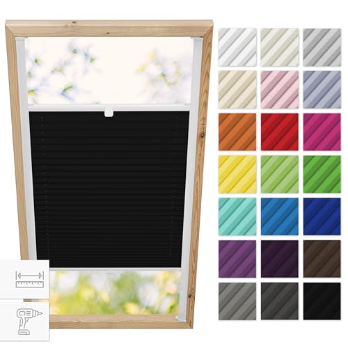 Estika Dachfenster plissee mit Bohren für Velux Fenster - Modell: MK10 - Stofffarbe: Schwarz - Dachfenster Rollo, Fensterrollo innen, Fenster plissee von Estika
