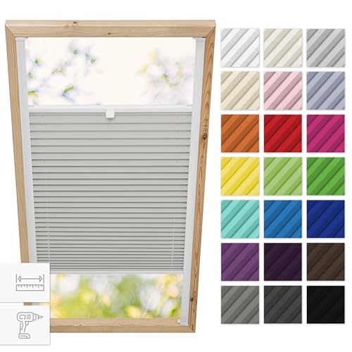 Estika Dachfenster plissee mit Bohren für Velux Fenster - Modell: P06 - Stofffarbe: Grau - Dachfenster Rollo, Fensterrollo innen, Fenster plissee von Estika