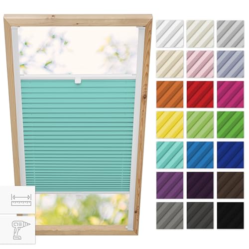 Estika Dachfenster plissee mit Bohren für Velux Fenster - Modell: P10 - Stofffarbe: Türkis - Dachfenster Rollo, Fensterrollo innen, Fenster plissee von Estika