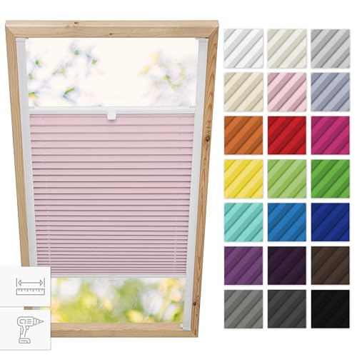 Estika Dachfenster plissee mit Bohren für Velux Fenster - Modell: PK06 - Stofffarbe: Rosa - Dachfenster Rollo, Fensterrollo innen, Fenster plissee von Estika