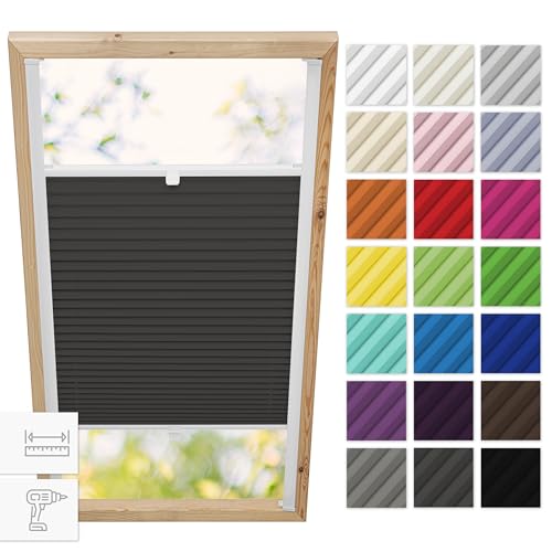 Estika Dachfenster plissee mit Bohren für Velux Fenster - Modell: SK06 - Stofffarbe: Anthrazit - Dachfenster Rollo, Fensterrollo innen, Fenster plissee von Estika