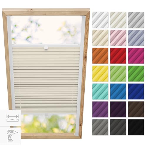 Estika Dachfenster plissee mit Bohren für Velux Fenster - Modell: SK10 - Stofffarbe: Beige - Dachfenster Rollo, Fensterrollo innen, Fenster plissee Estika Dachfenster plissee mit Bohren für Velux Fenster - Modell: SK10 - Stofffarbe: Beige - Dachfenster Rollo, Fensterrollo innen, Fenster plissee von Estika