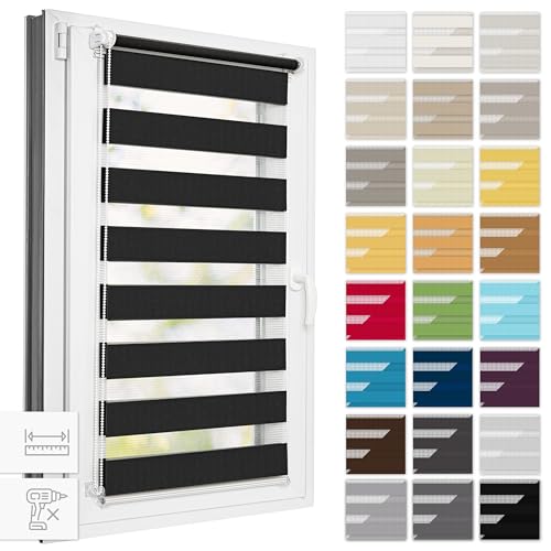 Estika Doppelrollo Klemmfix ohne Bohren, Breite alle 1 cm - 50 cm x 120 cm - Schwarz - Tag und Nacht Duo Rollo, Rollos für Fenster ohne Bohren, Fenster sichtschutz Estika Doppelrollo Klemmfix ohne Bohren, Breite alle 1 cm - 50 cm x 120 cm - Schwarz - Tag und Nacht Duo Rollo, Rollos für Fenster ohne Bohren, Fenster sichtschutz von Estika