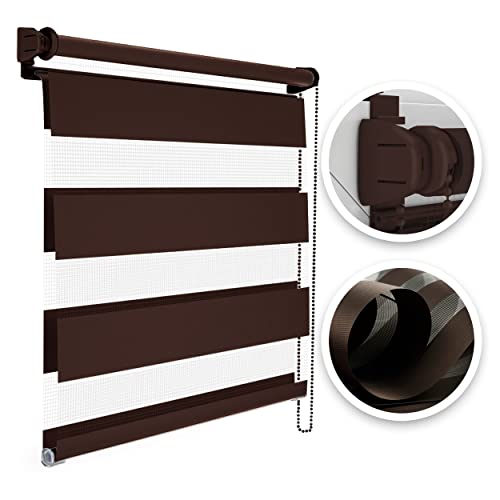 Estika® Doppelrollo Montage ohne Bohren - Stoffbreite: 90 cm, Höhe: 150 cm, Farbe: Braun - Tag und Nacht Duo Rollo von Estika