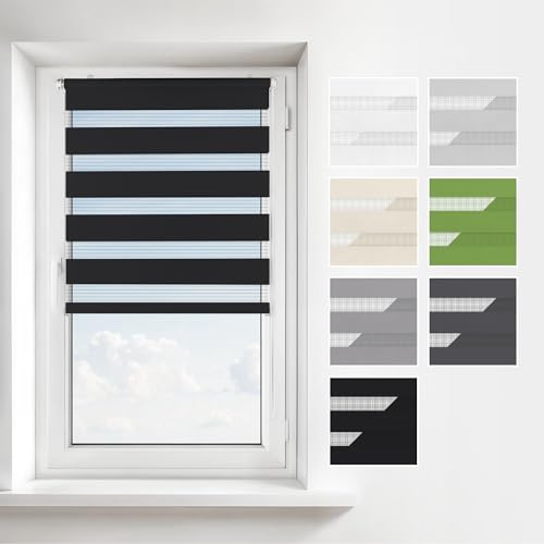 Estika Doppelrollo Klemmfix ohne Bohren - Breit: 60 cm - Höhe: 220 - Farbe: Schwarz - Jalousien Fenster innen ohne Bohren, Duorollo, Fensterrollo innen Estika Doppelrollo Klemmfix ohne Bohren - Breit: 60 cm - Höhe: 220 - Farbe: Schwarz - Jalousien Fenster innen ohne Bohren, Duorollo, Fensterrollo innen von Estika