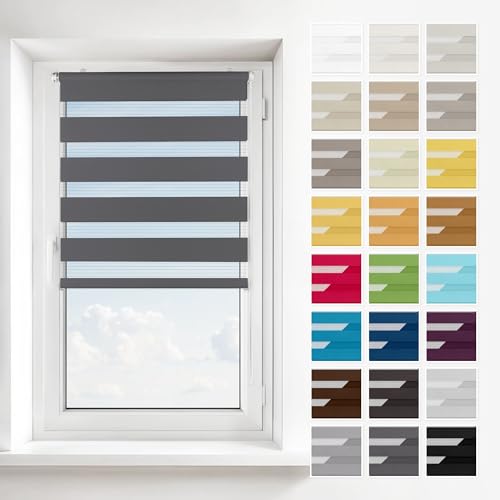 Estika Doppelrollo ohne Bohren, Schnelle 2 in 1 Montage - Klemmfix, Wand- oder Deckenmontage - Anthrazit - 30 x 220 cm - Rollos für Fenster ohne Bohren, Fenster rollos für innen Estika Doppelrollo ohne Bohren, Schnelle 2 in 1 Montage - Klemmfix, Wand- oder Deckenmontage - Anthrazit - 30 x 220 cm - Rollos für Fenster ohne Bohren, Fenster rollos für innen von Estika