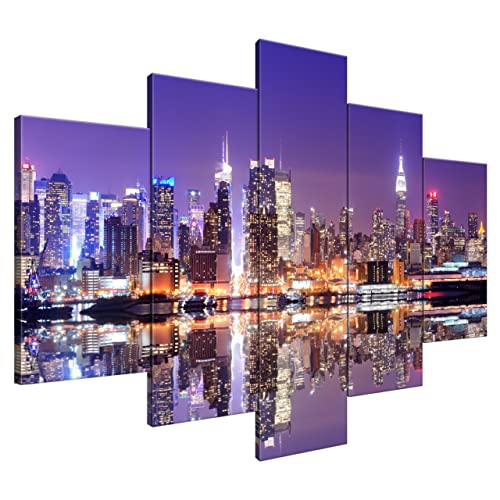 Estika® Leinwand bilder - Manhattan New York - 150x105 cm, 5 teilige kunstdruck - Wandbilder wohnzimmer, schlafzimmer, Moderne wanddeko, Bild auf leinwand - New York bilder - 1287A_5H von Estika