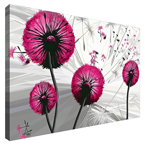 Estika® Leinwand bilder - Pusteblume Magenta - 60x40 cm, 1 teilige kunstdruck - Wandbilder wohnzimmer, schlafzimmer, Moderne wanddeko, Bild auf leinwand - Abstrakt blumen bilder - 5035A_1E von Estika