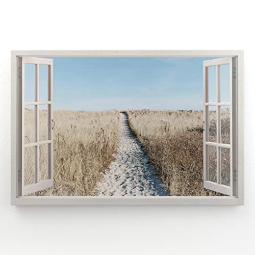 Estika - Leinwand Bilder Fensterblick - Meer, See, Strand, Himmel - 90x60 cm - 1 teilige Wandbilder, Bild auf Leinwand, Modern Deko für wohnzimmer schlafzimmer - Natur Landschafts bilder - 6003A_1L von Estika