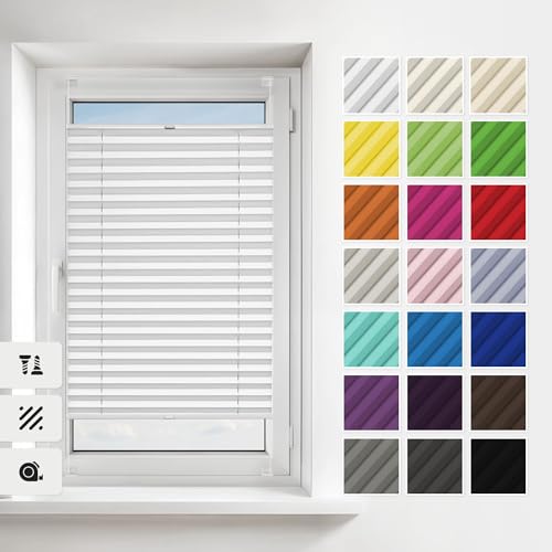Estika Plissee mit Bohren 130x120 cm Farben: Weiß Verdunkelung und plissee zum anschrauben für Fenster, in verschiedenen Blickdicht erhältlich mit Montagezubehör von Estika