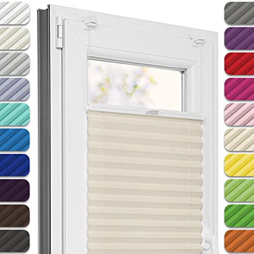 Estika Plissee ohne Bohren, Premium Klemmfix - 50cm Breite x 180cm Höhe - Beige - Metal Plisseehalter ohne Bohren, Modern Sichtschutz für Fenster, Jalousien Fenster für innen Estika Plissee ohne Bohren, Premium Klemmfix - 50cm Breite x 180cm Höhe - Beige - Metal Plisseehalter ohne Bohren, Modern Sichtschutz für Fenster, Jalousien Fenster für innen von Estika