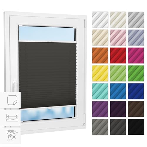 Estika Plissee zum Kleben Innenrahmen - Anthrazit - 75 cm x 100 cm - Ohne Bohren, Rollos für Fenster, Jalousien für Innen von Estika