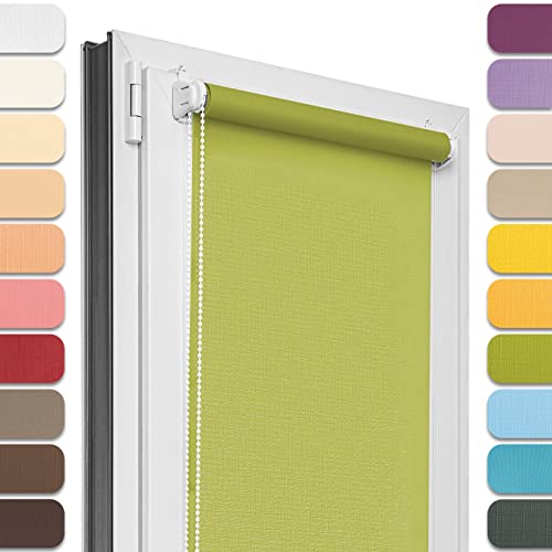 Estika Rollo für Fenster ohne Bohren - 80cm x 150cm - Lindgrün - 25 Stofffarben, Klemmfix Montage, Fensterrollos für innen, Sichtschutz für Fenster und Balkontür (80 cm Stoffbreite) von Estika