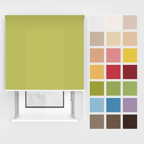 Estika Rollo mit Bohren Deckenmontage und Wandmontage, Breite: 145 cm, Höhe: 220 cm, Farbe: Lindgrün, 25 Stoff Farben, Fenster rollos für innen, Sichtschutz für Fenster und Balkontür von Estika