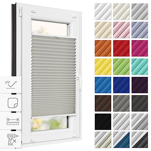 Estika Thermo Plissee zum kleben verdunkelung 95 cm x 200 cm - Blackout: Cremige-Weiß - Plissee kleben, Plissee ohne Bohren, Plisees ohne Bohren Blickdicht, Verdunklungsplissee von Estika