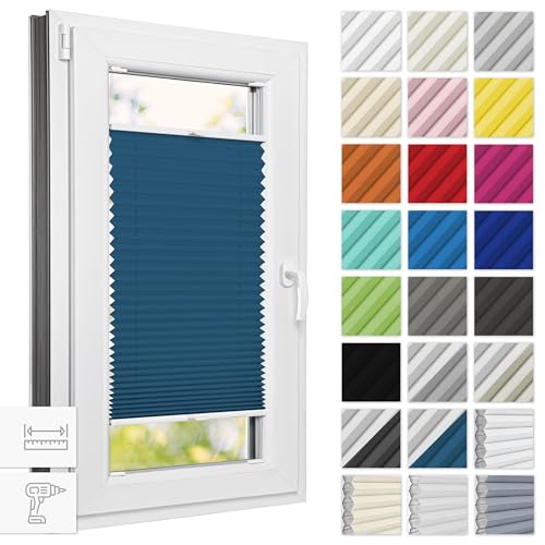 Estika Thermo plissee mit Bohren verdunkelung 95 cm x 100 cm - Blackout: Dunkles Türkis-Weiß - Rollos für Fenster, Jalousien Fenster für innen, Raffrollo, Fenster plissee von Estika