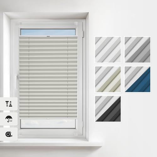 Estika Thermoplissee mit Bohren 80x150 cm Farben: Cremige Verdunkelung und plissee zum anschrauben für Fenster in verschiedenen Blickdicht erhältlich mit Montagezubehör von Estika