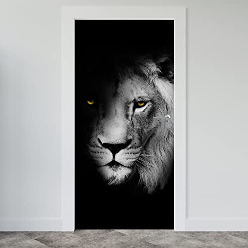 Estika® Türtapete selbstklebend - Schwarz-weiß Löwe - 95x205 cm - Einem Bogen Türposter, Tiere Türaufkleber, Aufkleber PVC Folie, Klebefolie für türen, Tür tattoo, Modern decoration von Estika