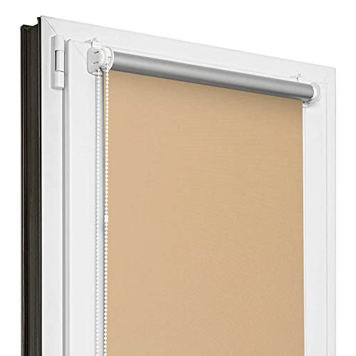 Estika Verdunklungsrollo Thermorollo ohne Bohren - 110 cm x 220 cm - Beige - 13 Stoff Farben, Rollos für Fenster ohne Bohren, Klemmfix rollos für Fenster innen (110 cm Stoffbreite) von Estika