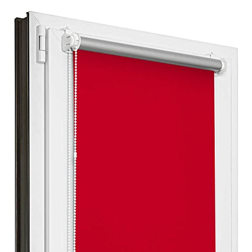 Estika Verdunklungsrollo Thermorollo ohne Bohren - 55 cm x 150 cm - Rot - 13 Stoff Farben, Rollos für Fenster ohne Bohren, Klemmfix rollos für Fenster innen (55 cm Stoffbreite) von Estika